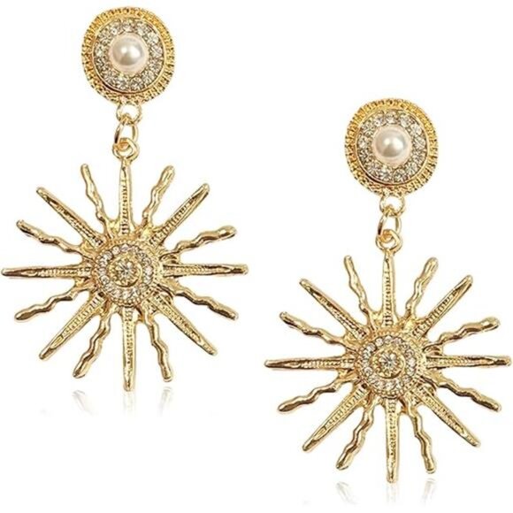 Sparkly Starburst Sun Dangle Earrings – Good Luck Celestial - Picture 5 of 5